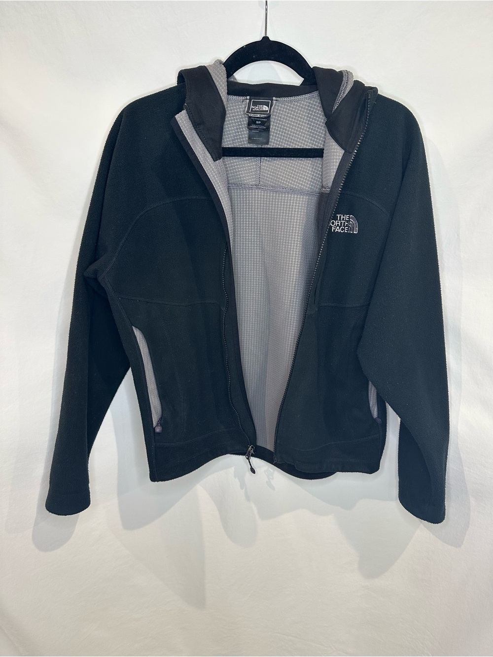 The North Face Black Hooded Fleece Jacket with Gray Lining
